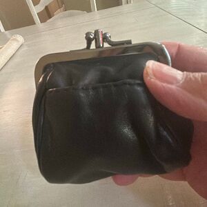 Black Leather Double Kiss Lock Coin Purse